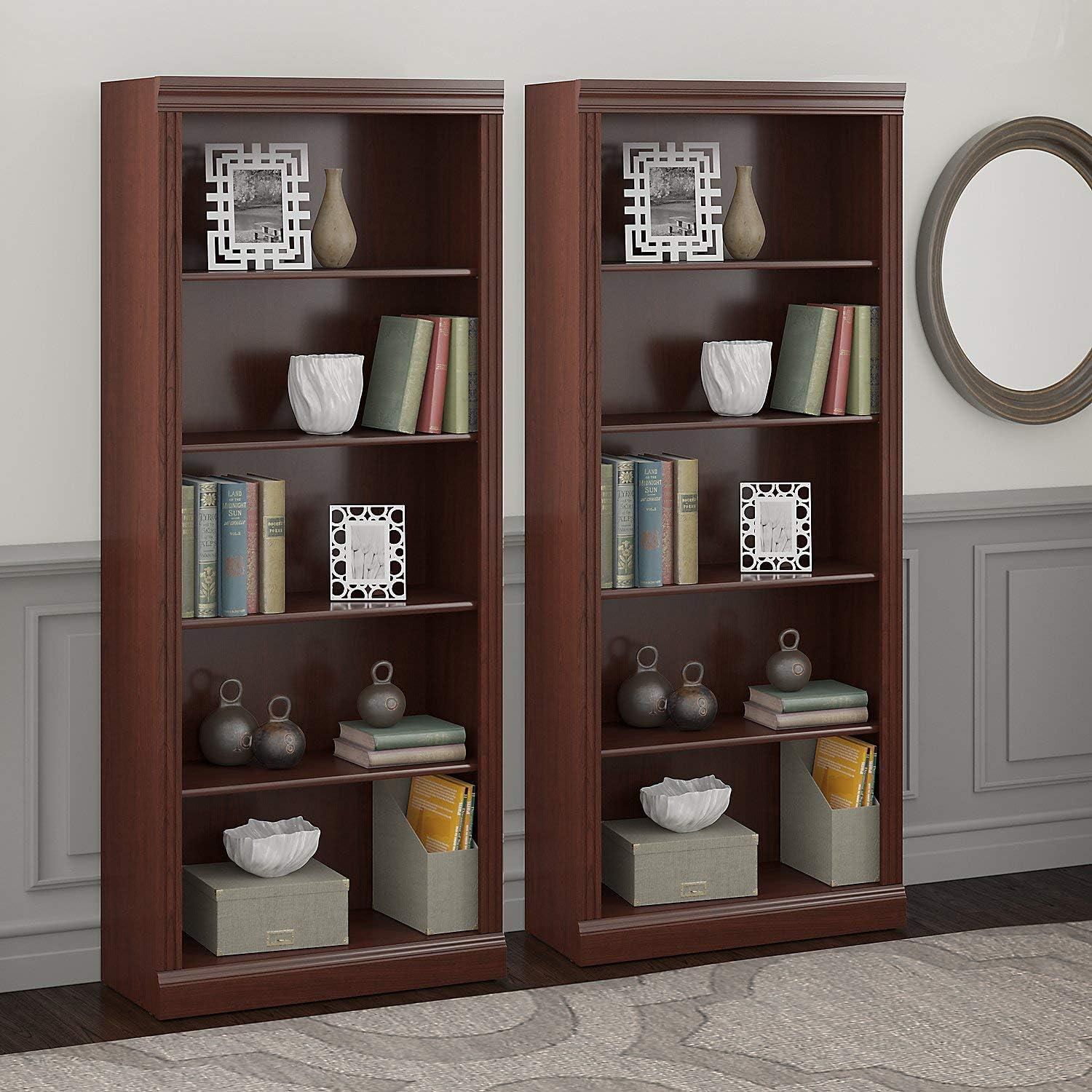 Harvest Cherry Traditional Tall 5-Shelf Adjustable Bookcase Set