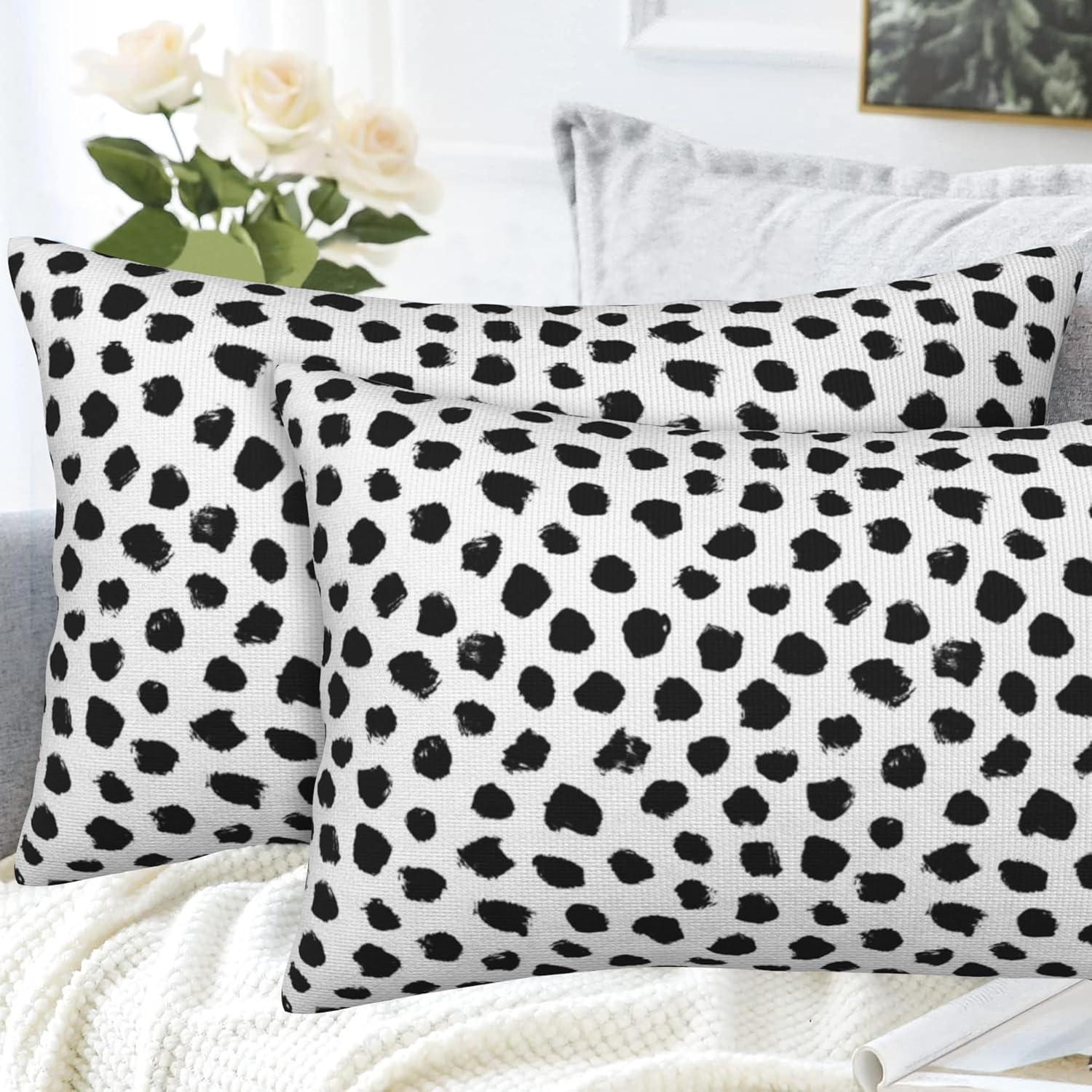 Polka Dots Decorative Throw Pillow Cover Case Brush Strokes Dots Cotton Linen Outdoor Pillow Cases Square Cushion Covers for Sofa Couch Bed Car 18x18 inch Black