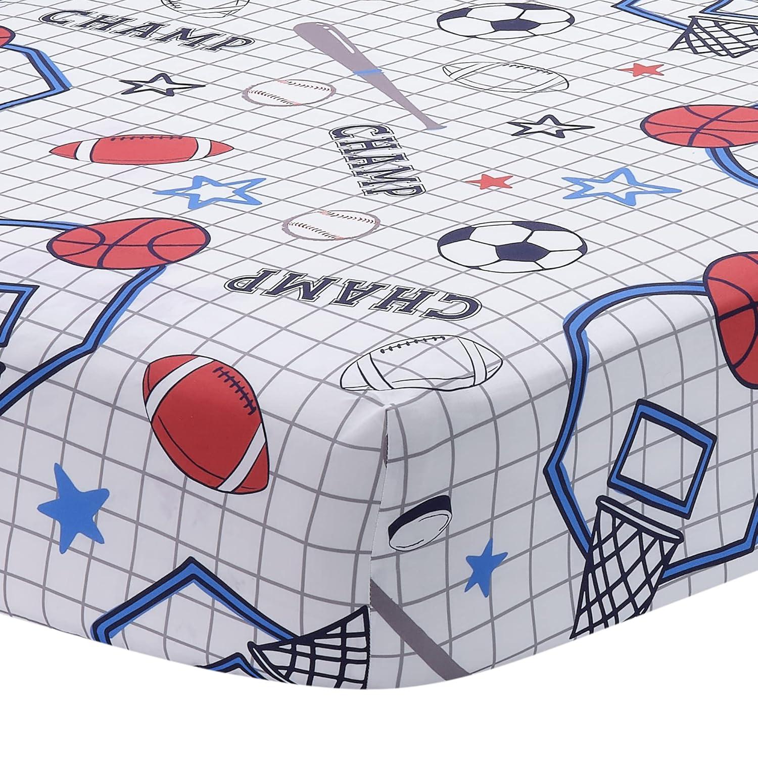 Lambs & Ivy Baby Sports 100% Cotton Fitted Crib Sheet - Football/Basketball