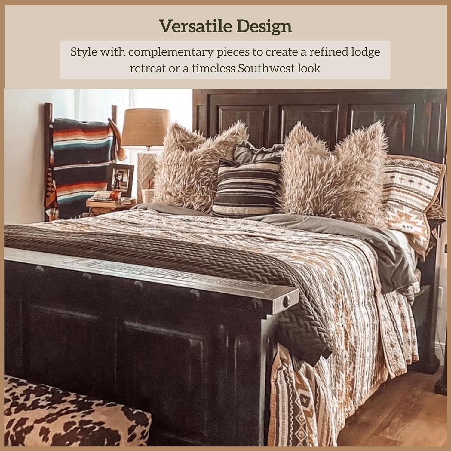 Paseo Road by HiEnd Accents Desert Sage Gray/Tan/White Aztec Print Cotton Southwestern Style Reversible Quilt Set