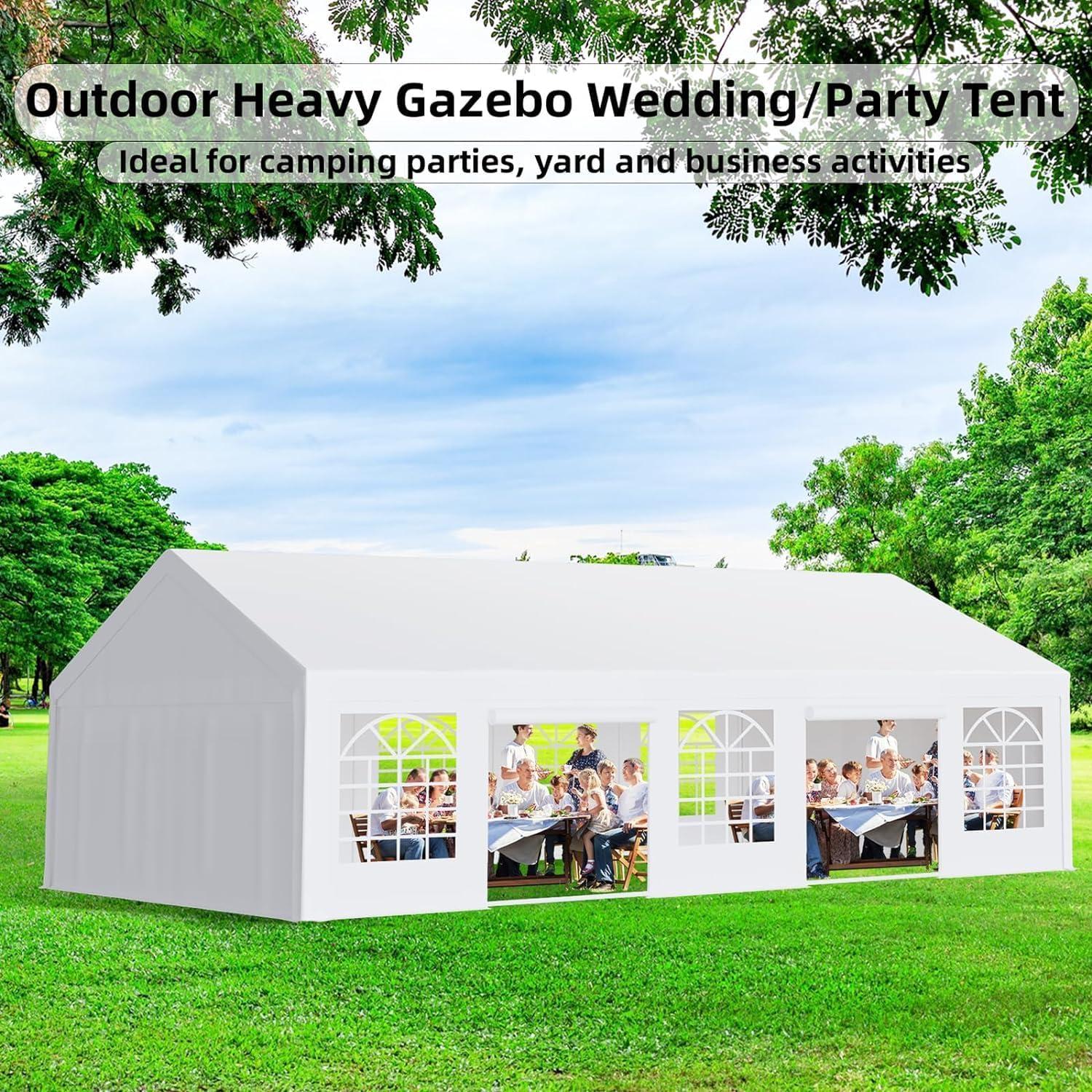 Soonbuy Party Tent 20 x 32 FT Outdoor Wedding Canopy Tents for Parties with Removable Sidewalls & 3 Storage Bags, Waterproof Gazebo Shelter, White