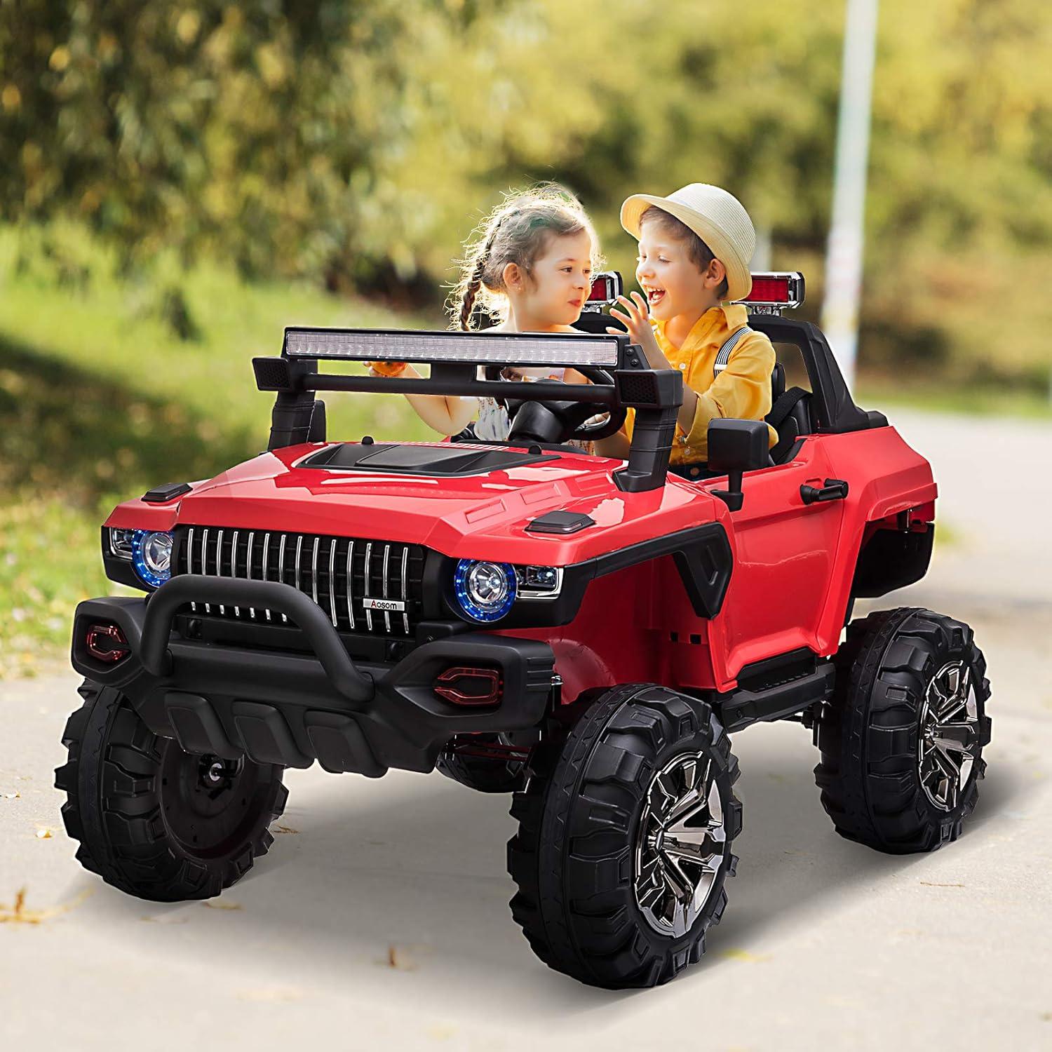 Aosom 12V Ride-on Truck with Remote Control, 2-Seater Battery-Operated Electric Car for Kids with Music, Red