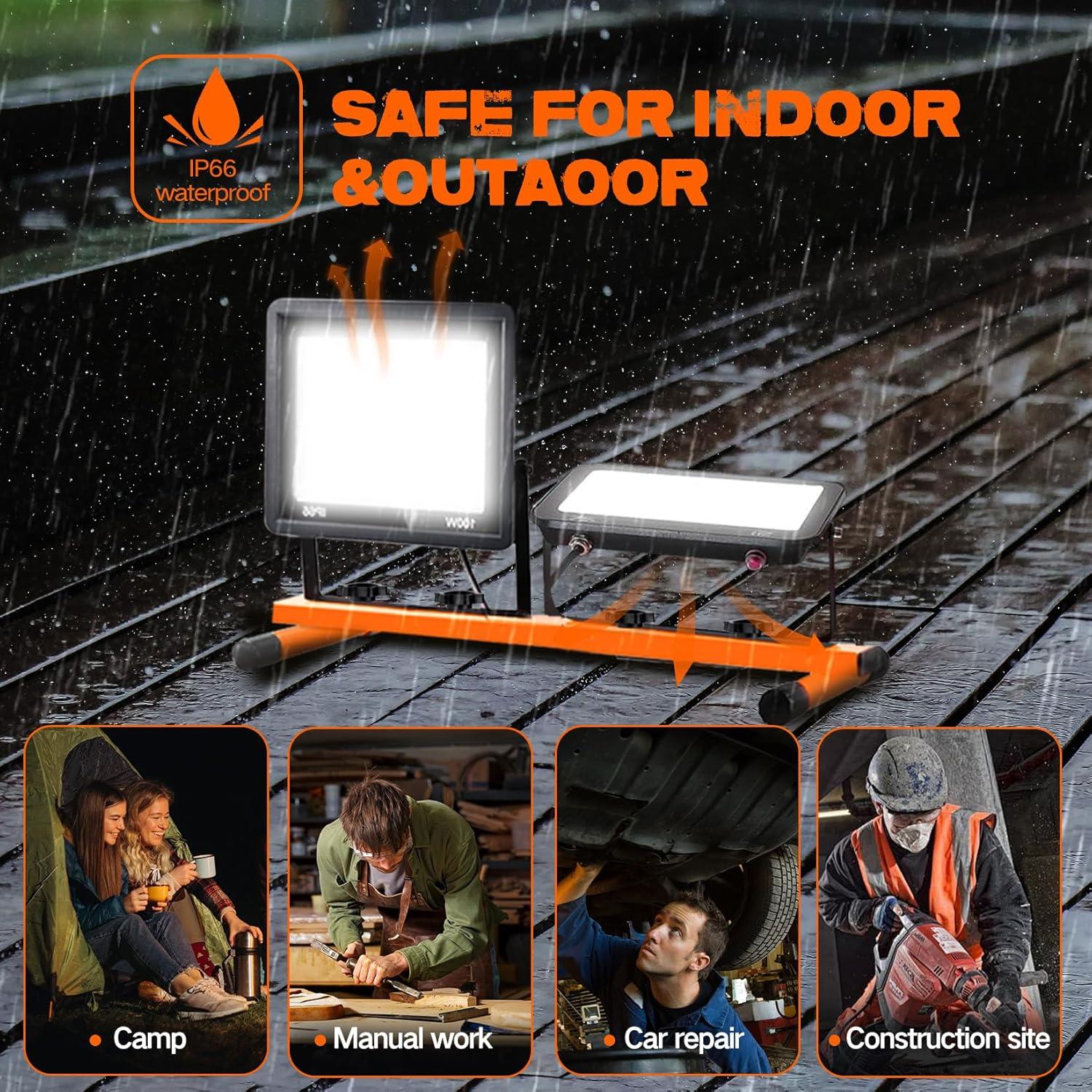 21000 Lumen Work Lights with Stand，3 Adjustable Head LED Work Light, with Adjustable and Foldable Tripod Stand, Waterproof Lamp with Individual Switch with 6500 Kelvin Color Temperature