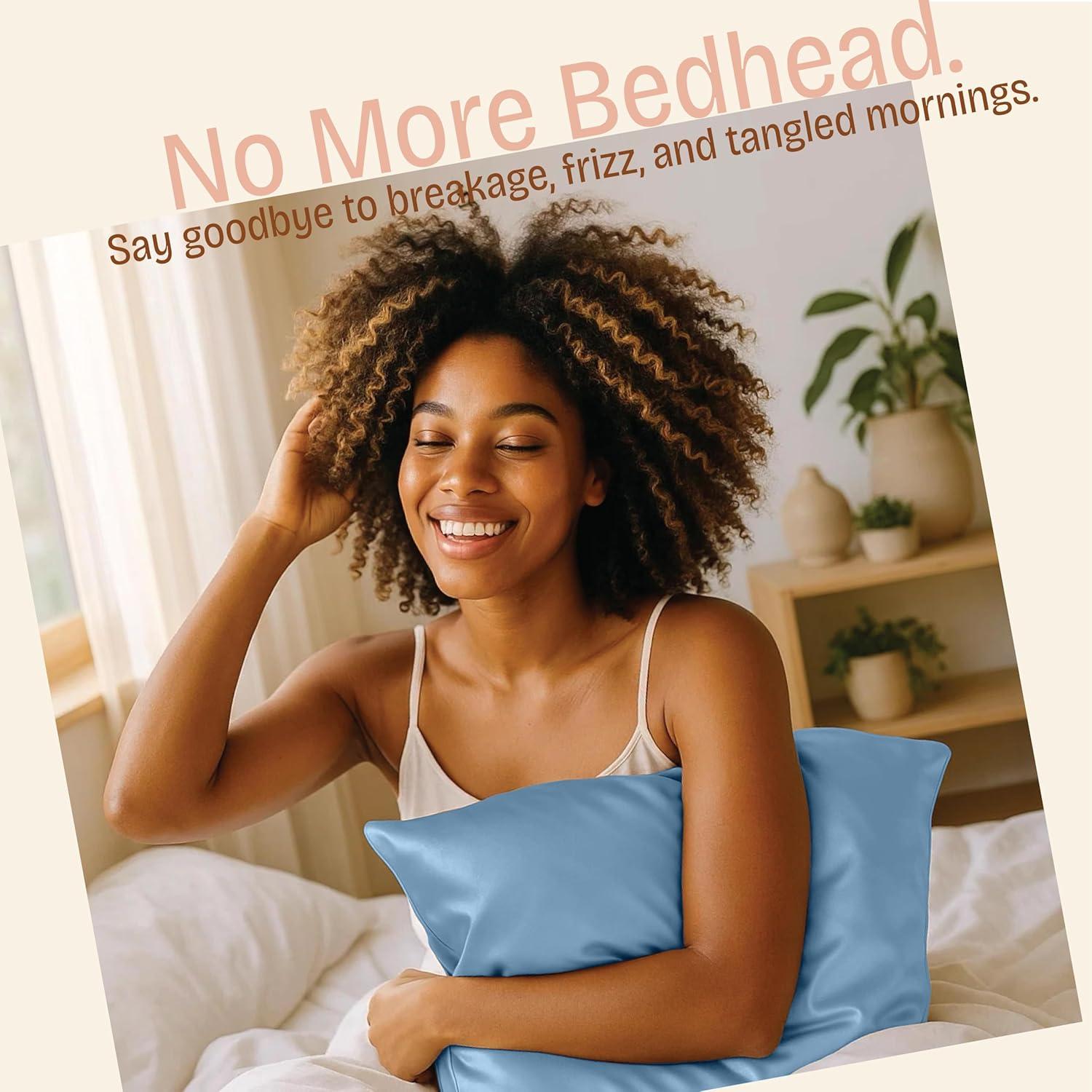 Blissford Luxury Jewel Blue Satin Pillowcase with Zipper Closure, Standard 2-Pack