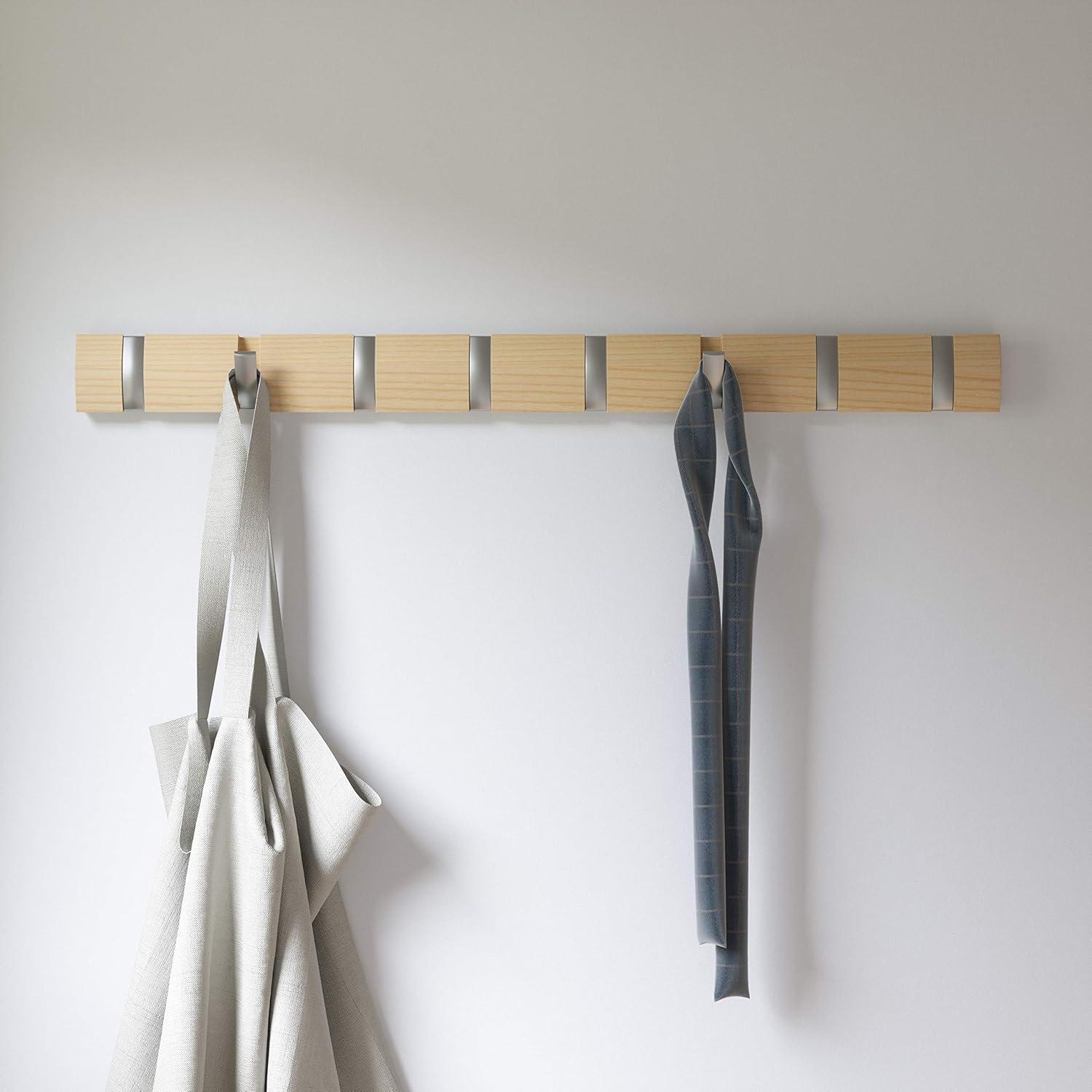 Modern Flip 8-Hook Natural Solid Wood Wall Mounted Coat Rack