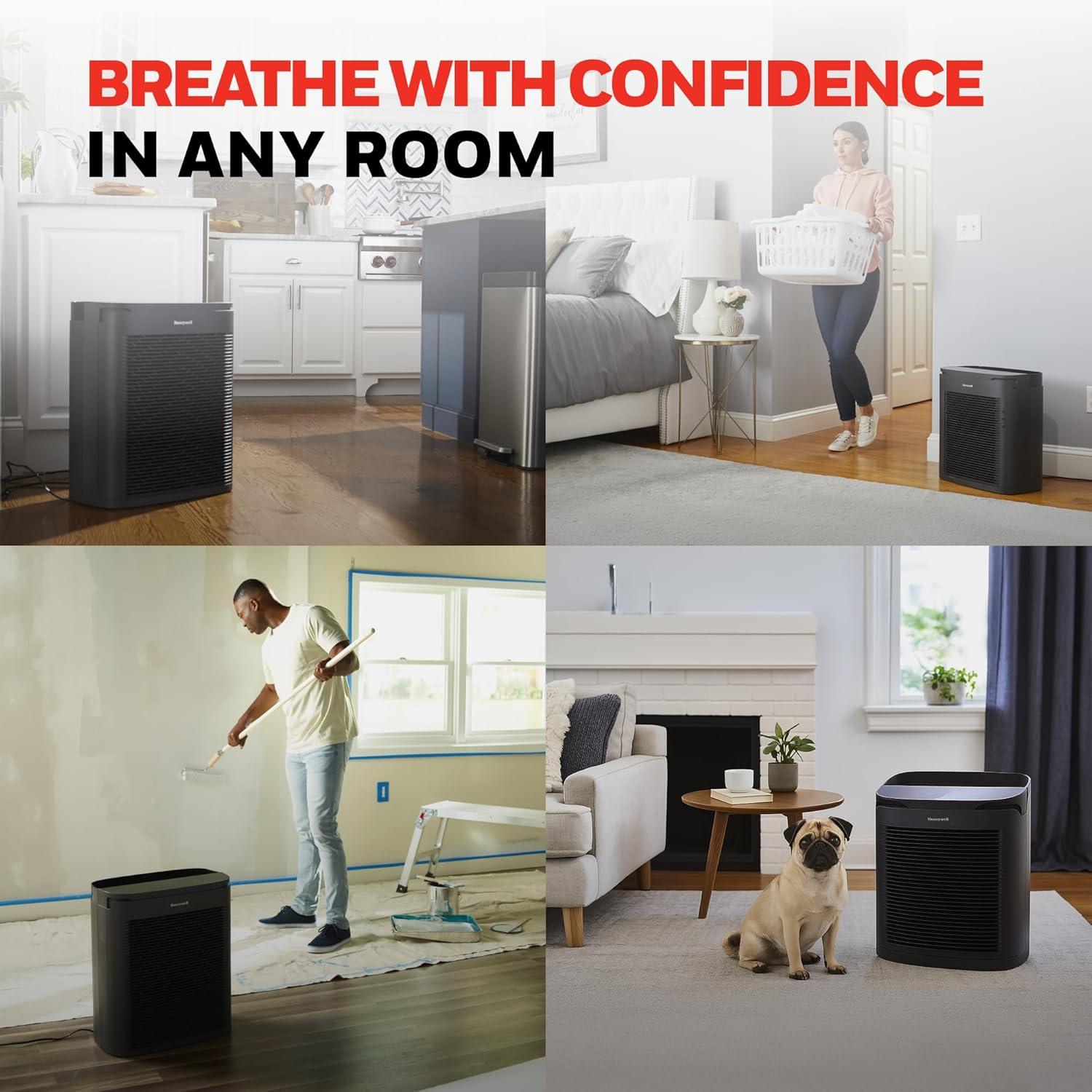 Honeywell Power Plus HEPA Air Purifier for Medium and Large Rooms Black: 4 Settings, 100-300 sq. ft., AHAM & Energy Star Certified