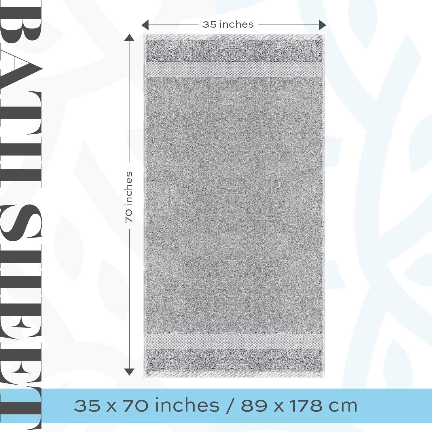 White Classic Luxury 100% Huge Cotton Bath Sheets Set of 2 - 35x70" Light-Grey