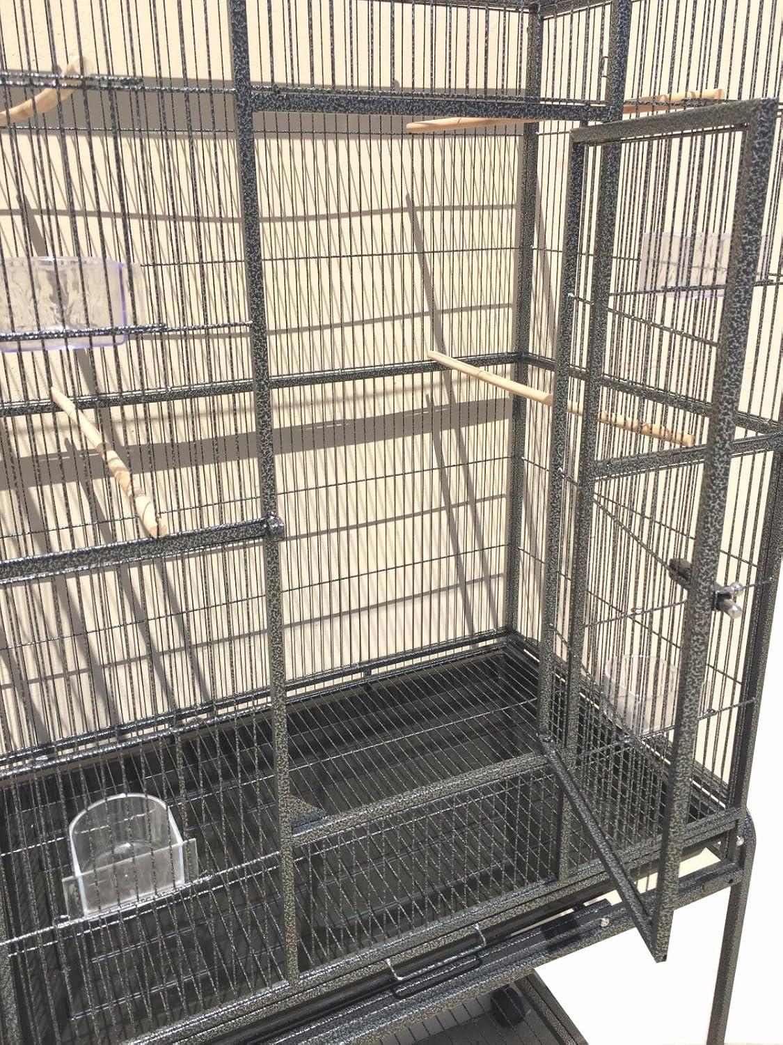 Pet Product 64" Extra Large Wrought Iron Breeding Bird Flight Cage Front Feeder Doors Side Breeding Nest Box Door Easy Clean Pull Out Tray with Removable Rolling Stand