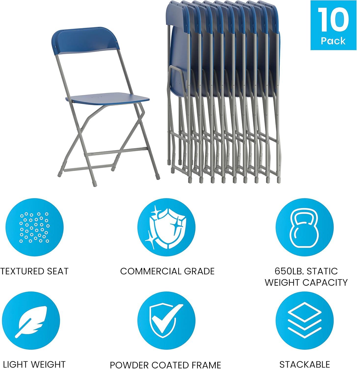 Emma and Oliver Set of 10 Stackable Folding Plastic Chairs - 650 LB Weight Capacity