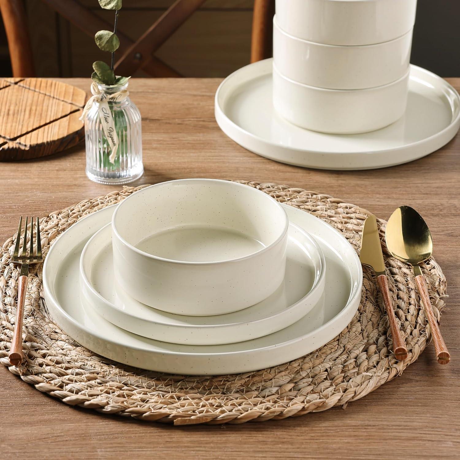 Hokku Designs 6-Person Dinnerware Set, 18-Piece Speckled Plate and Bowl Set
