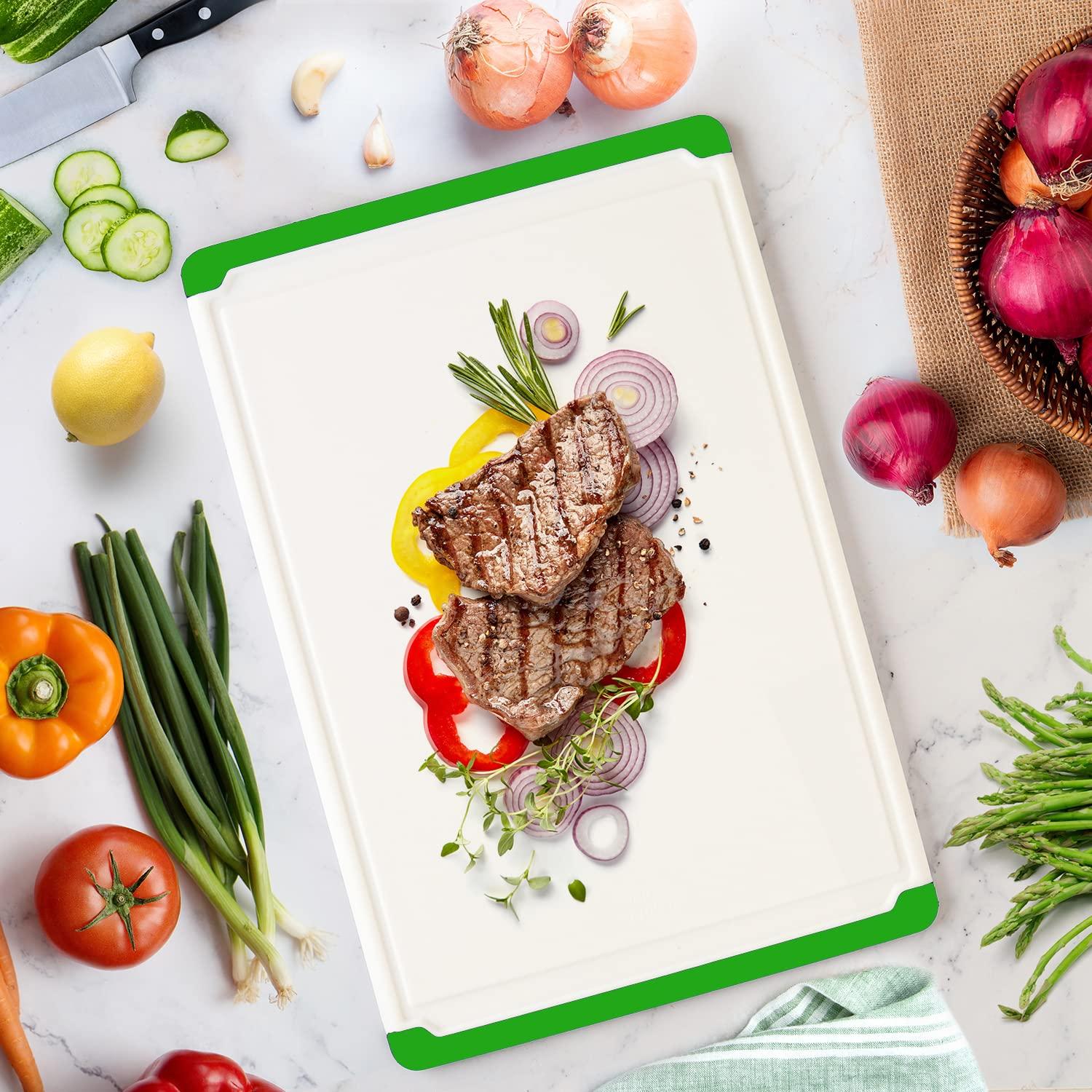 Large Cutting Boards for Kitchen - Dishwasher Safe Non-Slip Cutting Boards with Juice Grooves, Easy Grip Handles - Large and Thick Chopping Board - Green