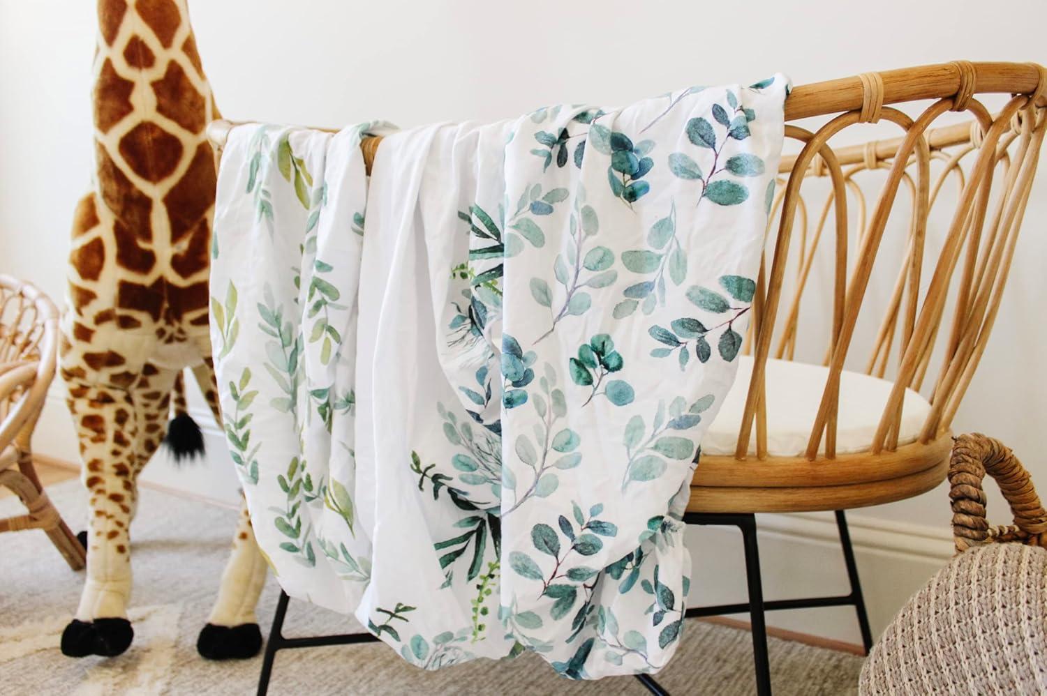 NODNAL CO. Green Leafy Cotton Bassinet Fitted Sheet Set, 100% OEKO-TEX Cotton, 3 Pieces, for Newborn Infant Baby Girl or Boy Nursery Bedding, Gender Neutral Leafs, Greenery, Floral Eucalyptus