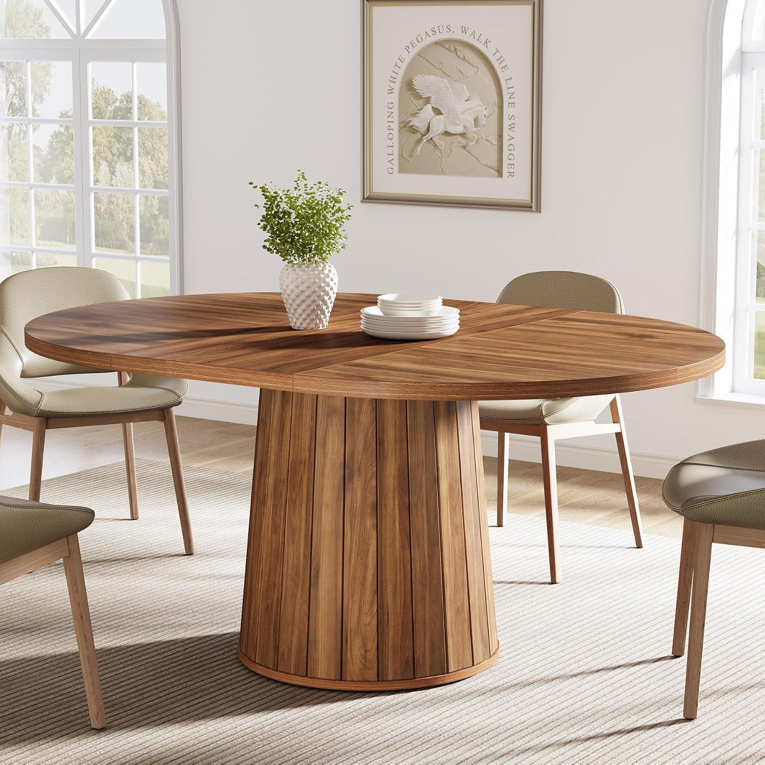 Millwood Pines 55 Inch Oval Dining Table With Wood Base For Dining Room, Kitchen