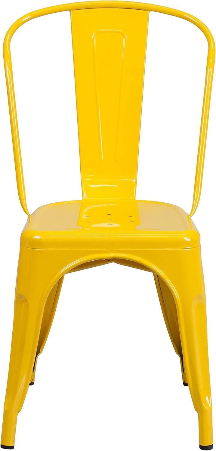 Vintage Bistro-Style Yellow Steel Stackable Side Chair