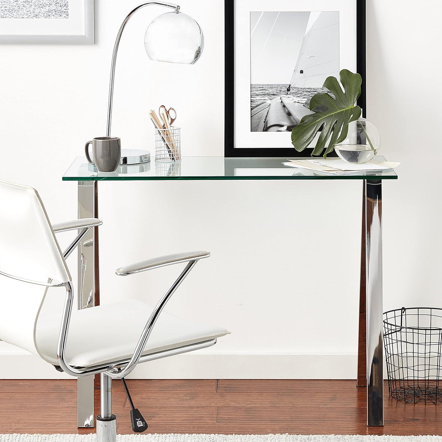 Cortesi Home  Trixie Glass Top Desk / Console Table with Stainless Steel Frame