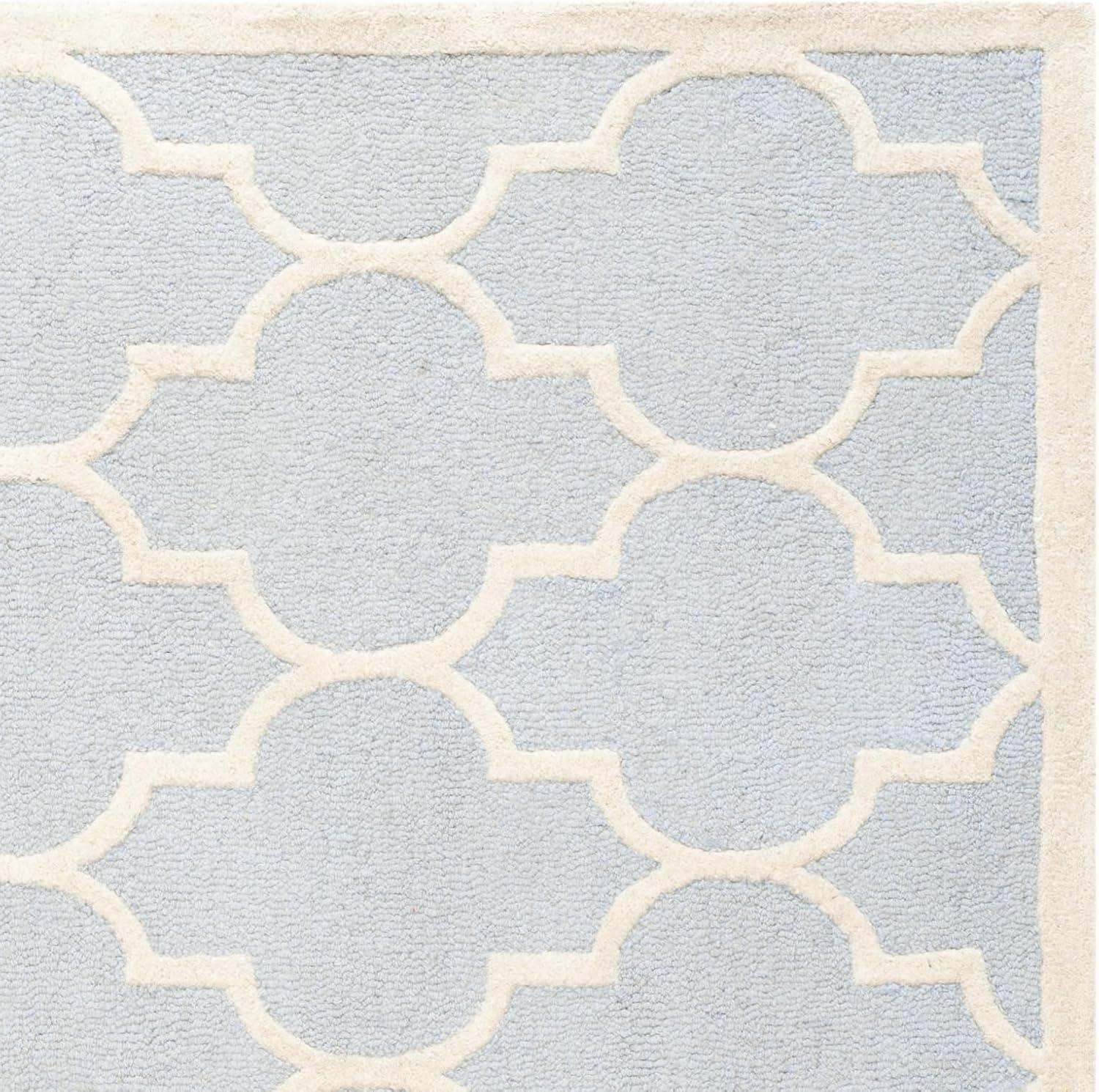 SAFAVIEH Cambridge Kevin Geometric Wool Area Rug, Light Blue/Ivory, 6' x 6' Square