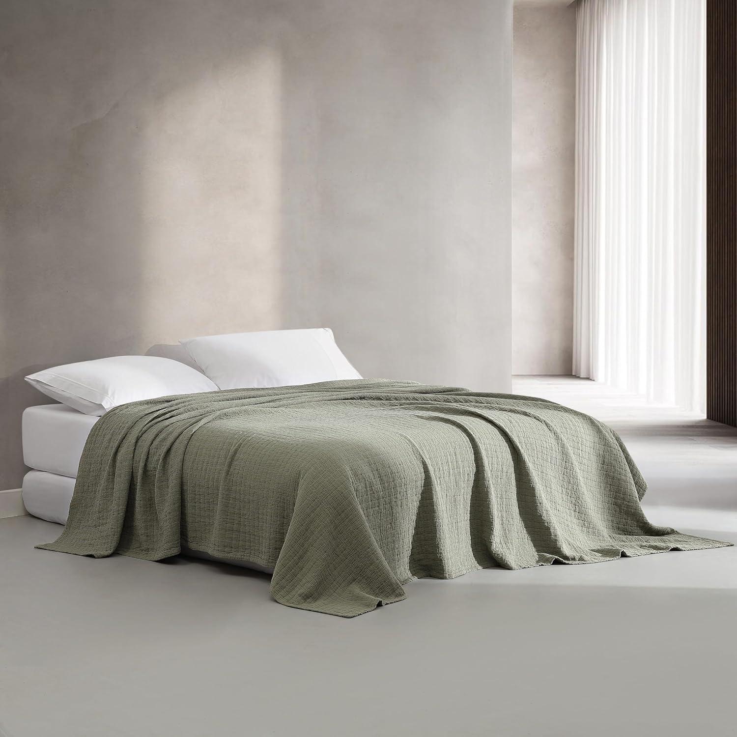 Vetiver Green Cotton Jacquard Queen Coverlet