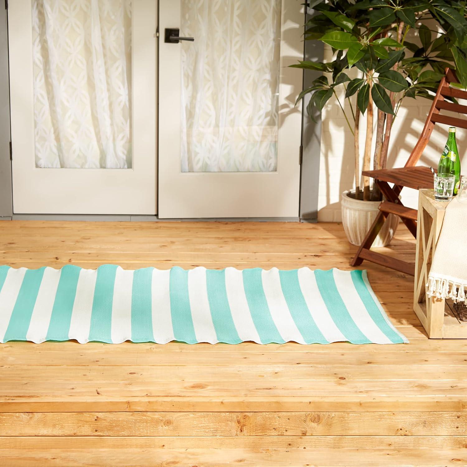 Modern Blue Stripe Reversible Synthetic Area Rug, 3' x 6'