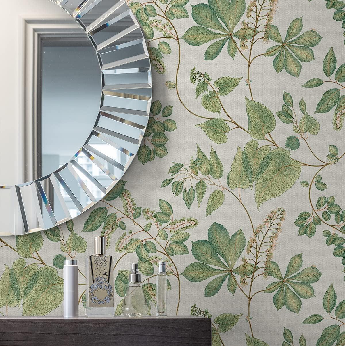 Willow Green Botanical Peel and Stick Vinyl Wallpaper