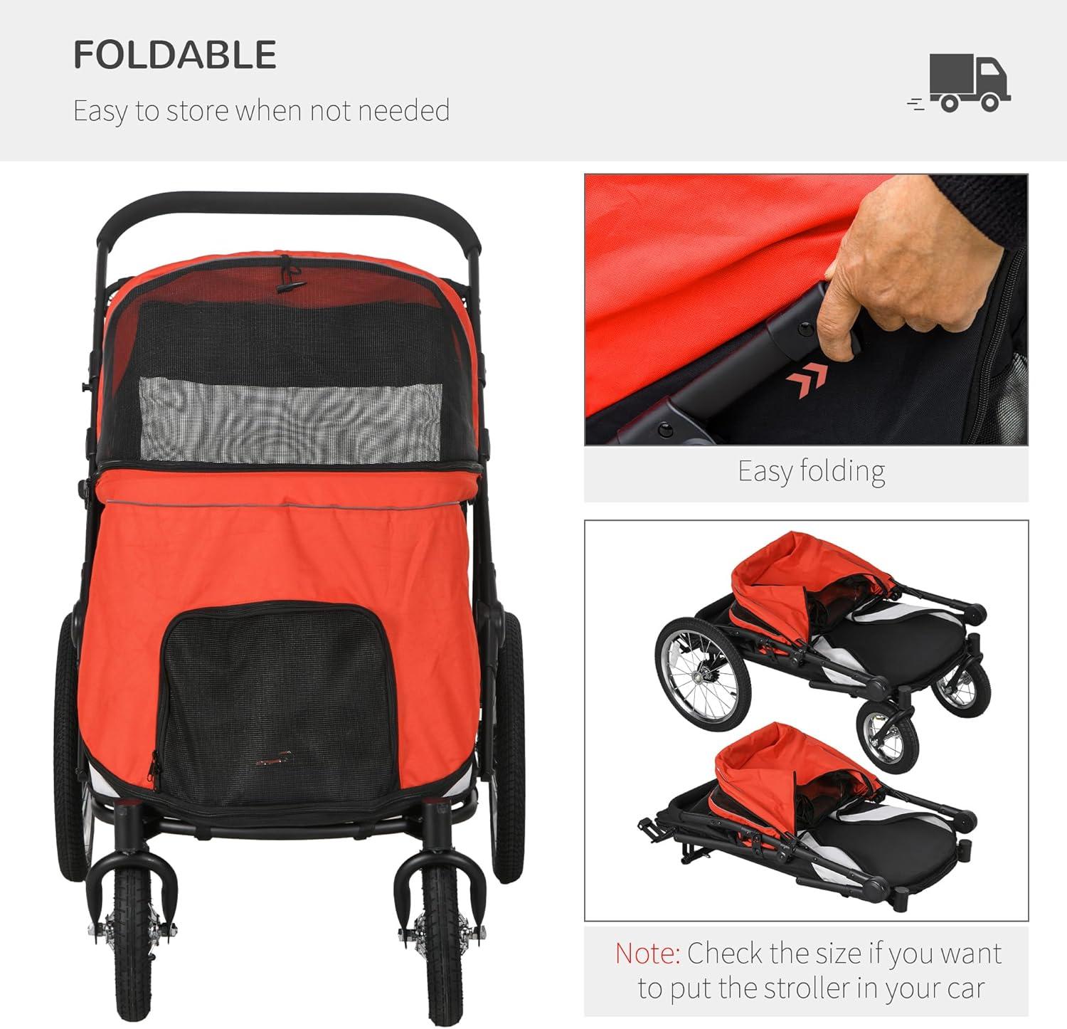 PawHut Pet Stroller for M L-Sized Dogs and Cats, Easy Fold Dog Stroller with Storage Bags, Washable Cushion, Safety Leash, for Outdoor Travel