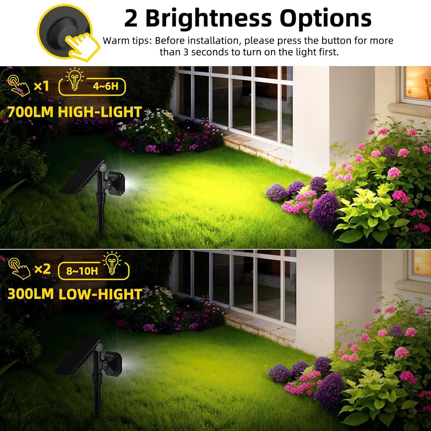 ROSHWEY 2PCS Bright Solar Spotlight Outdoor Waterproof, 700lm Outside Solar Landscape Lights for Yard, Garden, Driveway, Walkway, Lawn, Cool Light