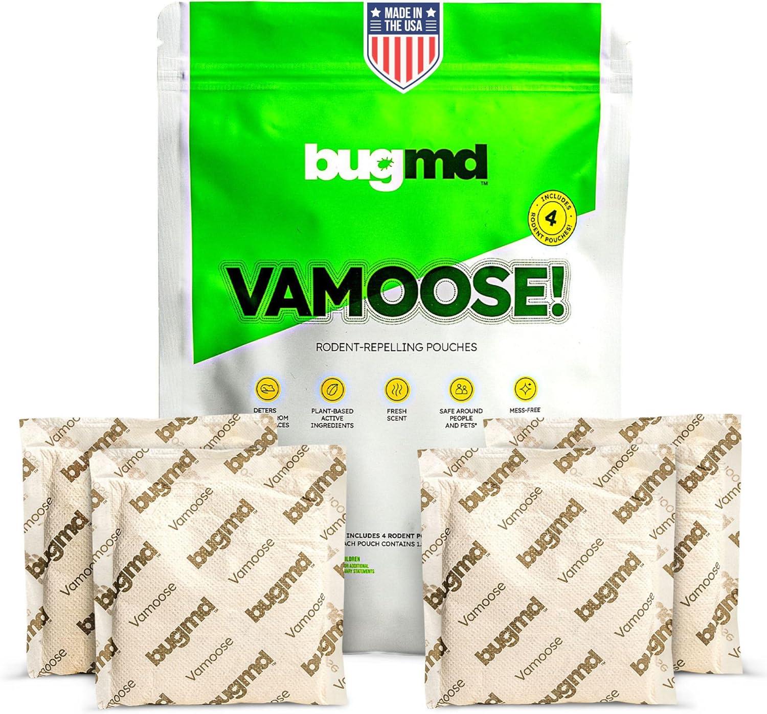 BugMD Vamoose - Rodent Repellent Pouches (1 Pack, 4 Pouches), Plant-Powered Rat Repellent, Rodent Defense Mice Repellent, Rat Repellent, Mouse Deterrent Indoor