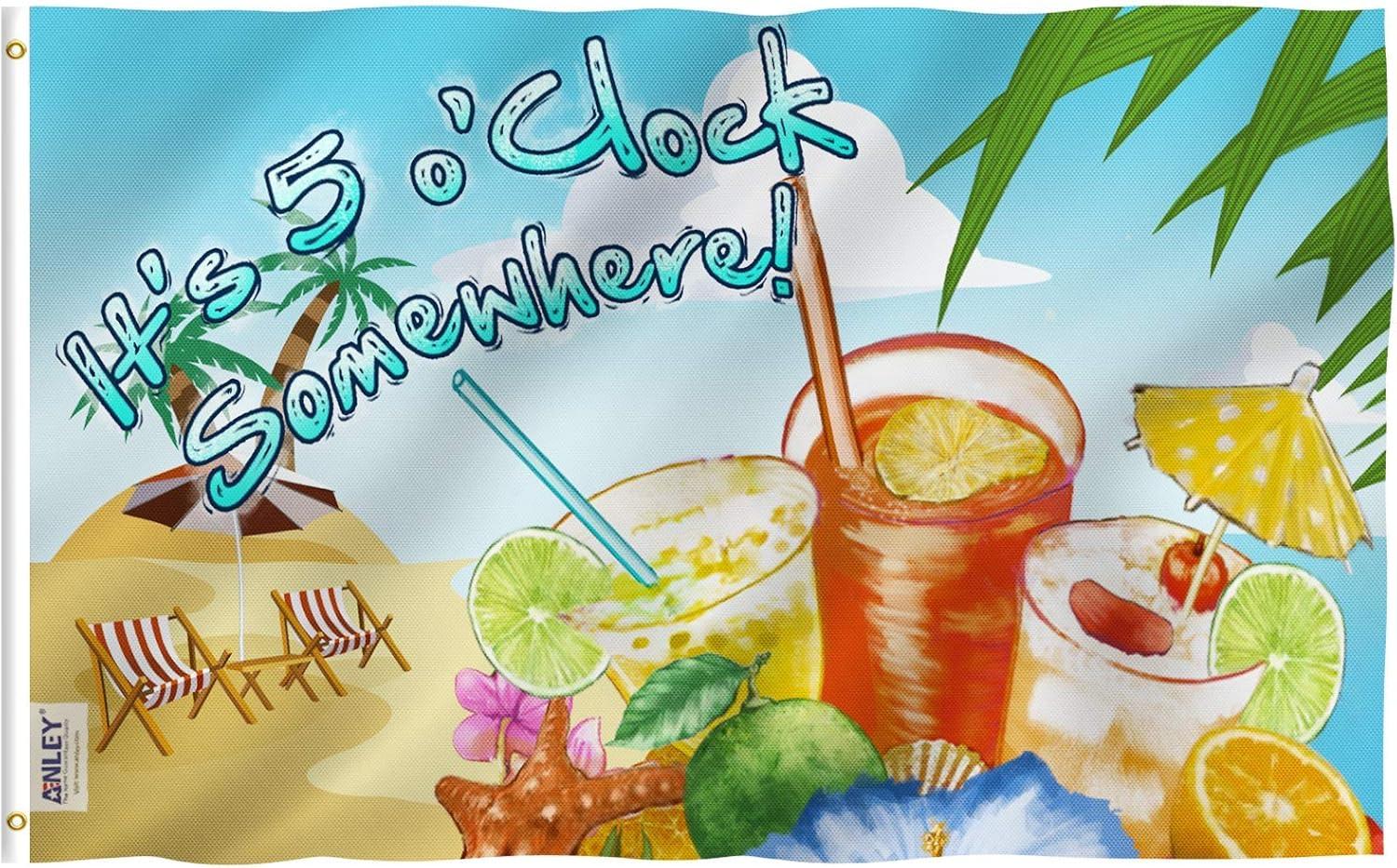 It's 5 o'Clock Somewhere Beach Scene Polyester Flag