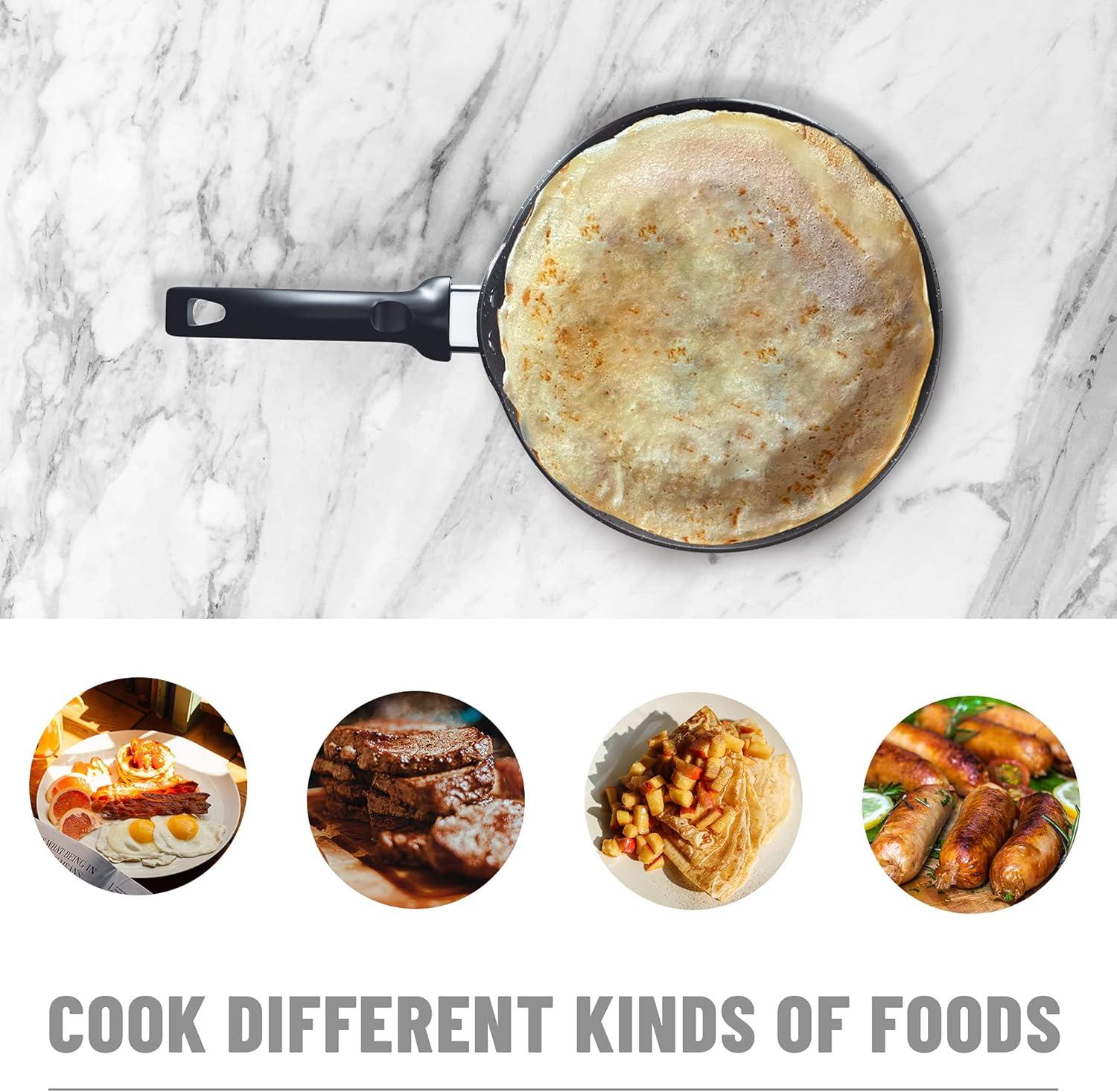 Innerwell Nonstick 11 Inch Crepe Pan Granite Coating Flat Skillet Tortilla Pan forInduction Compatible