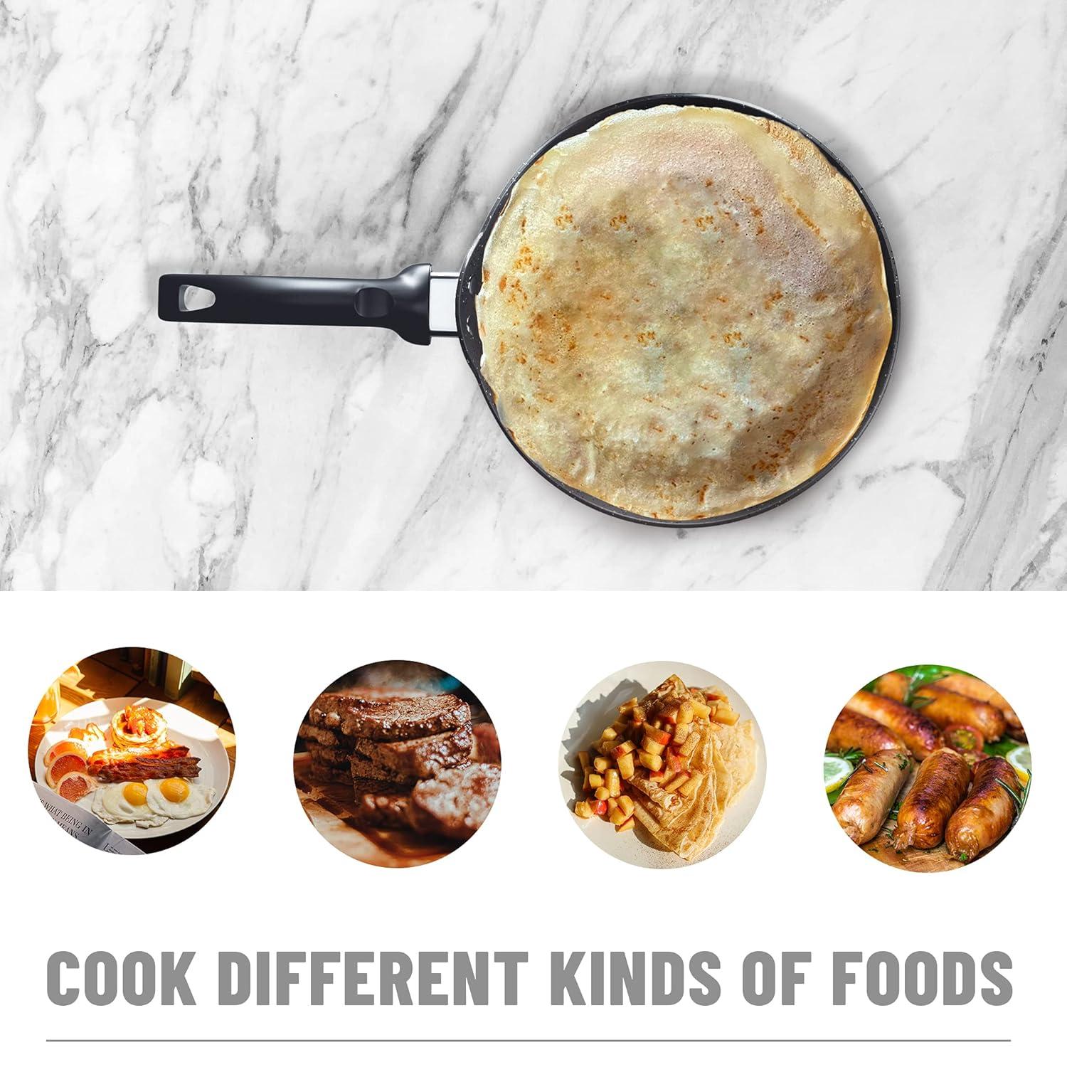 Innerwell Nonstick 11 Inch Crepe Pan Granite Coating Flat Skillet Tortilla Pan forInduction Compatible