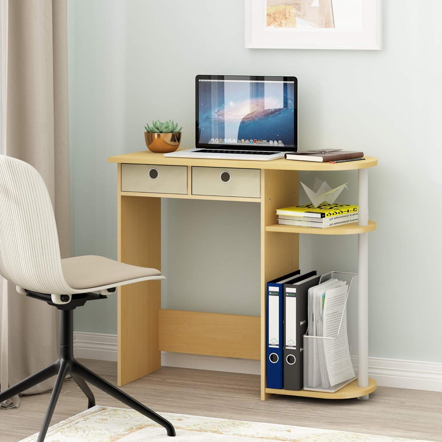 Beech and Ivory Compact Computer Desk with Drawers