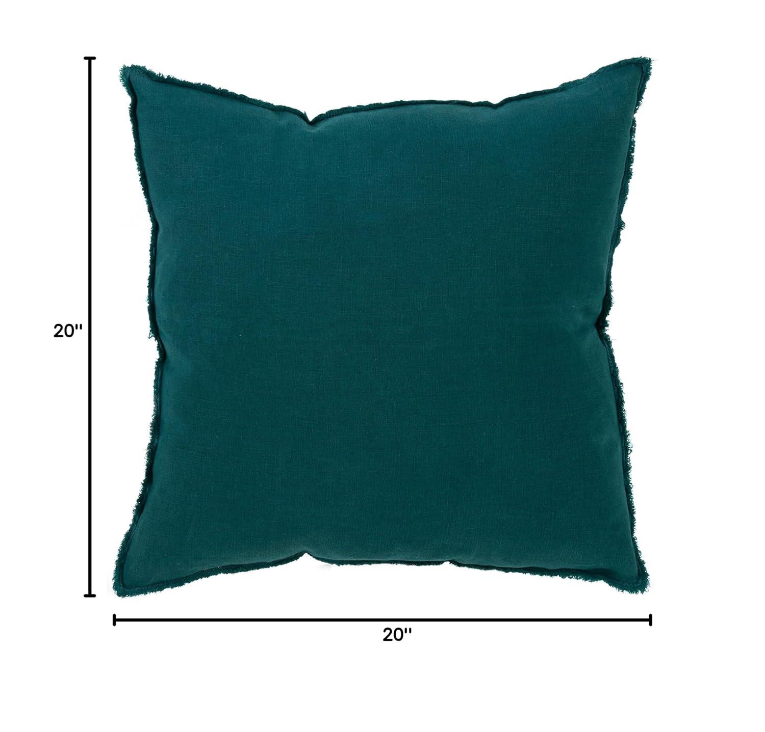 20"x20" Oversize Fringed Linen Throw Pillow with Duck Feather Fill, Zipper Closure - Saro Lifestyle