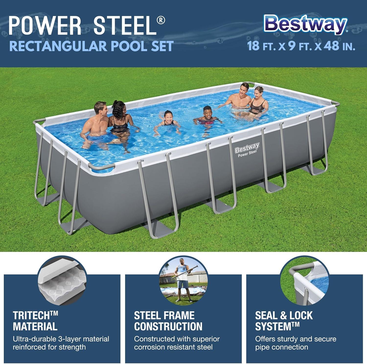 Bestway Power Steel 18' x 9' x 48" Rectangular Above Ground Pool Set