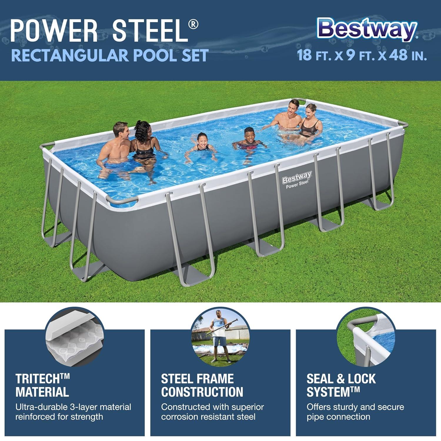 Bestway Power Steel 18' x 9' x 48" Rectangular Above Ground Pool Set