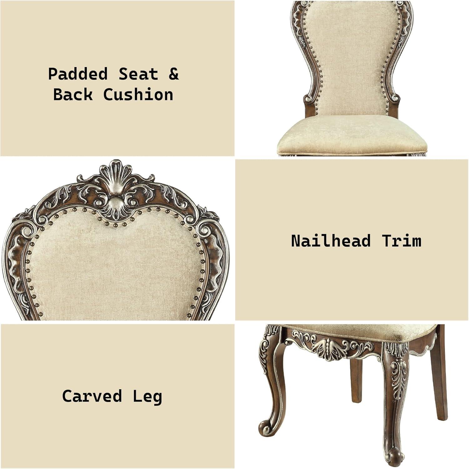 25" Latisha Dining Chair Antique Brown - Acme Furniture: Silver Detailing, Gray Chenille, Nailhead Trim