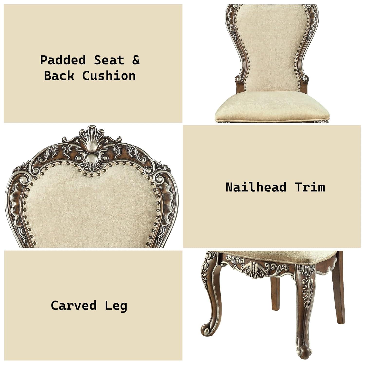 25" Latisha Dining Chair Antique Brown - Acme Furniture: Silver Detailing, Gray Chenille, Nailhead Trim