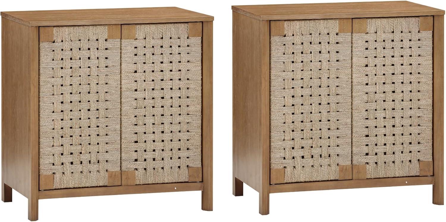 Rustic Wood TV Stand Cabinet With Seagrass Door Panels