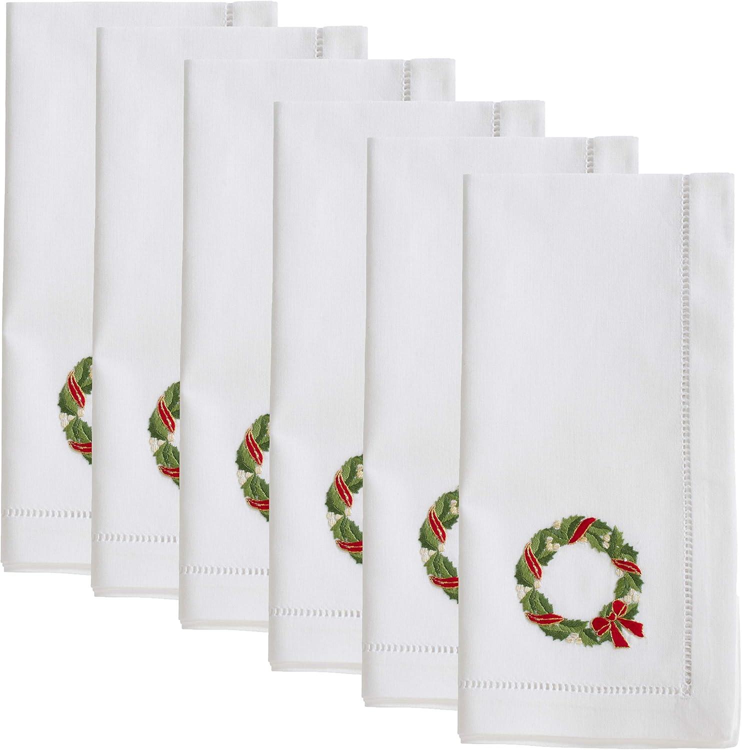 Saro Lifestyle Embroidered Ribbon Wreath Cotton Napkin (Set of 6)