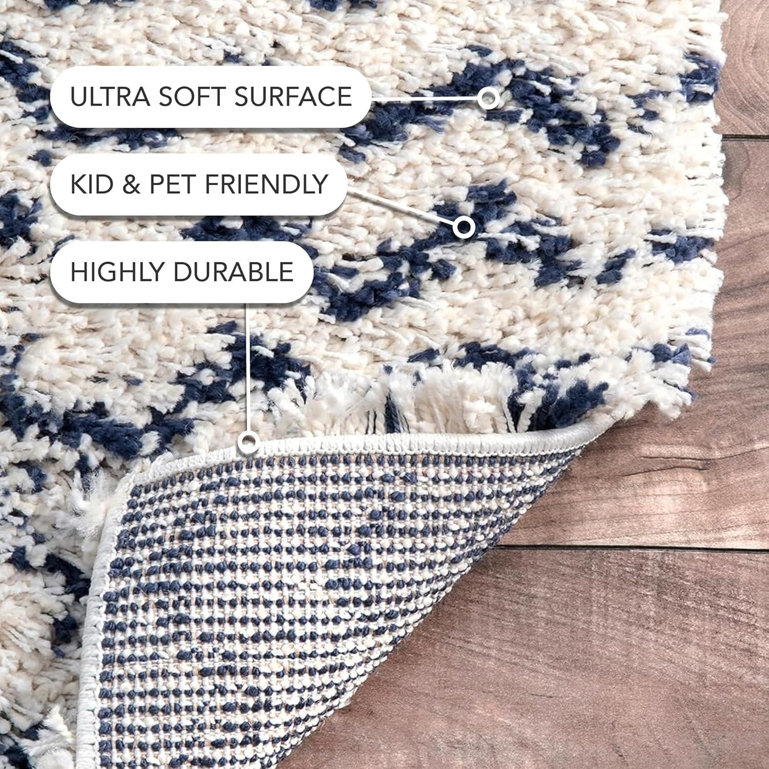 Nuloom Cuellar Striped 9x12 Shag Indoor Area Rug for Living Room Bedroom Dining Room Nursery, Navy/Ivory