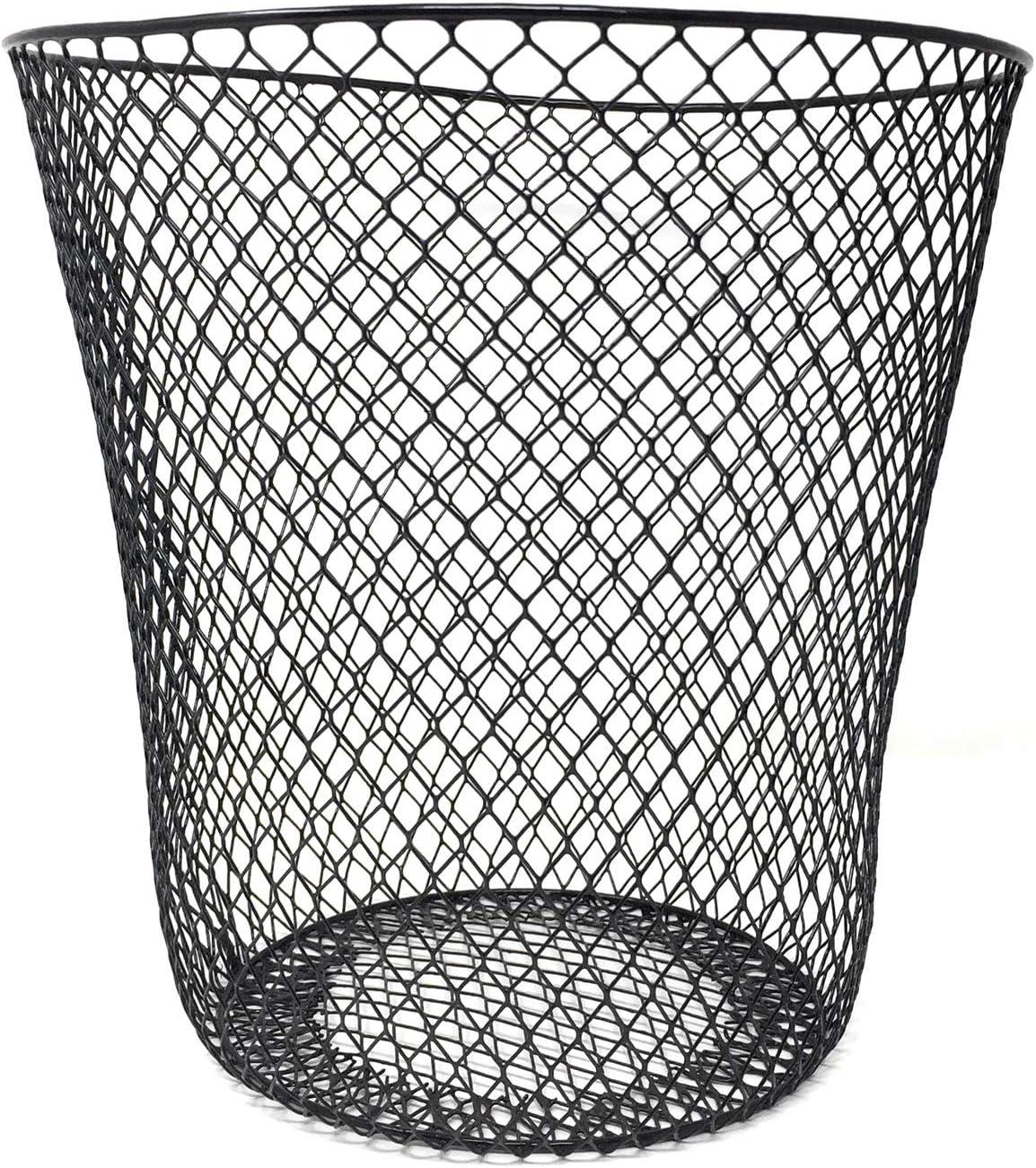 Black Metal Mesh Waste Basket with Tapered Design