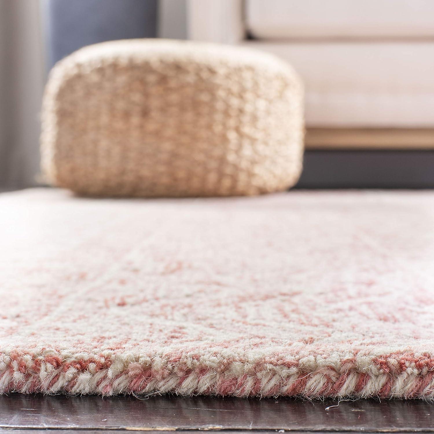 Elegant Pink and Ivory Tufted Wool Area Rug, 10' x 14', Handmade