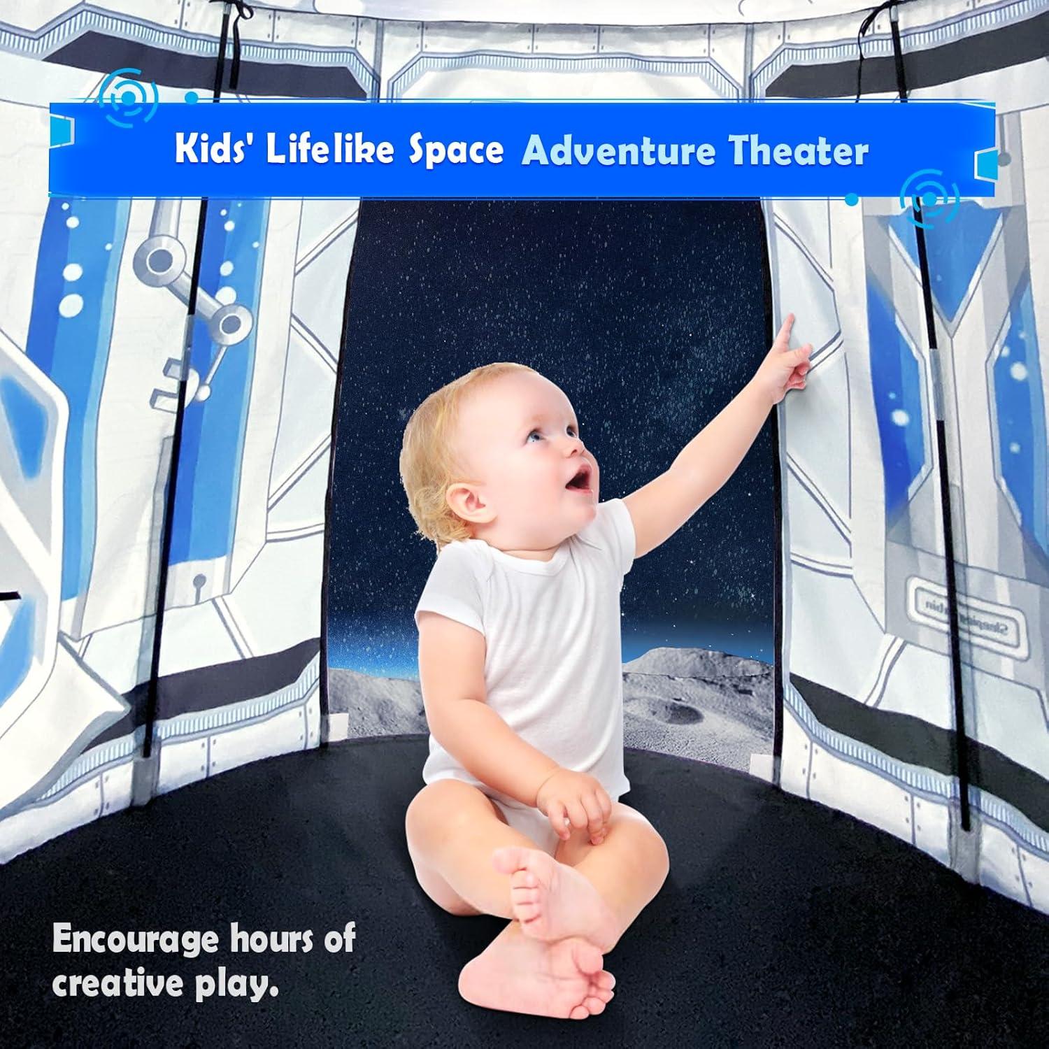 Rocket Ship Kids Play Tent: 3Pcs Toddlers Pop Up Ball Pit and Play Tunnel for Indoor Outdoor, Spaceship Baby Playhouse Toys for 1-3 Year Old Boys Girls (3 in 1 Kids Tent)