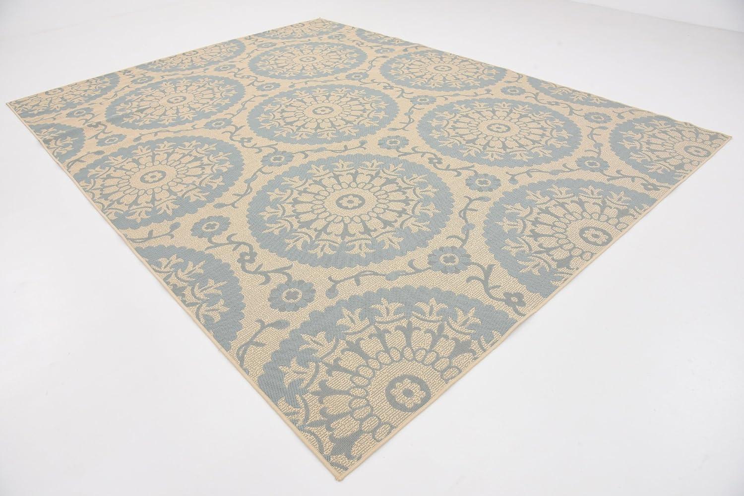 Unique Loom Outdoor Botanical Collection Area Rug - Medallion (9'  x 12' 2" Rectangle Aqua/Beige)