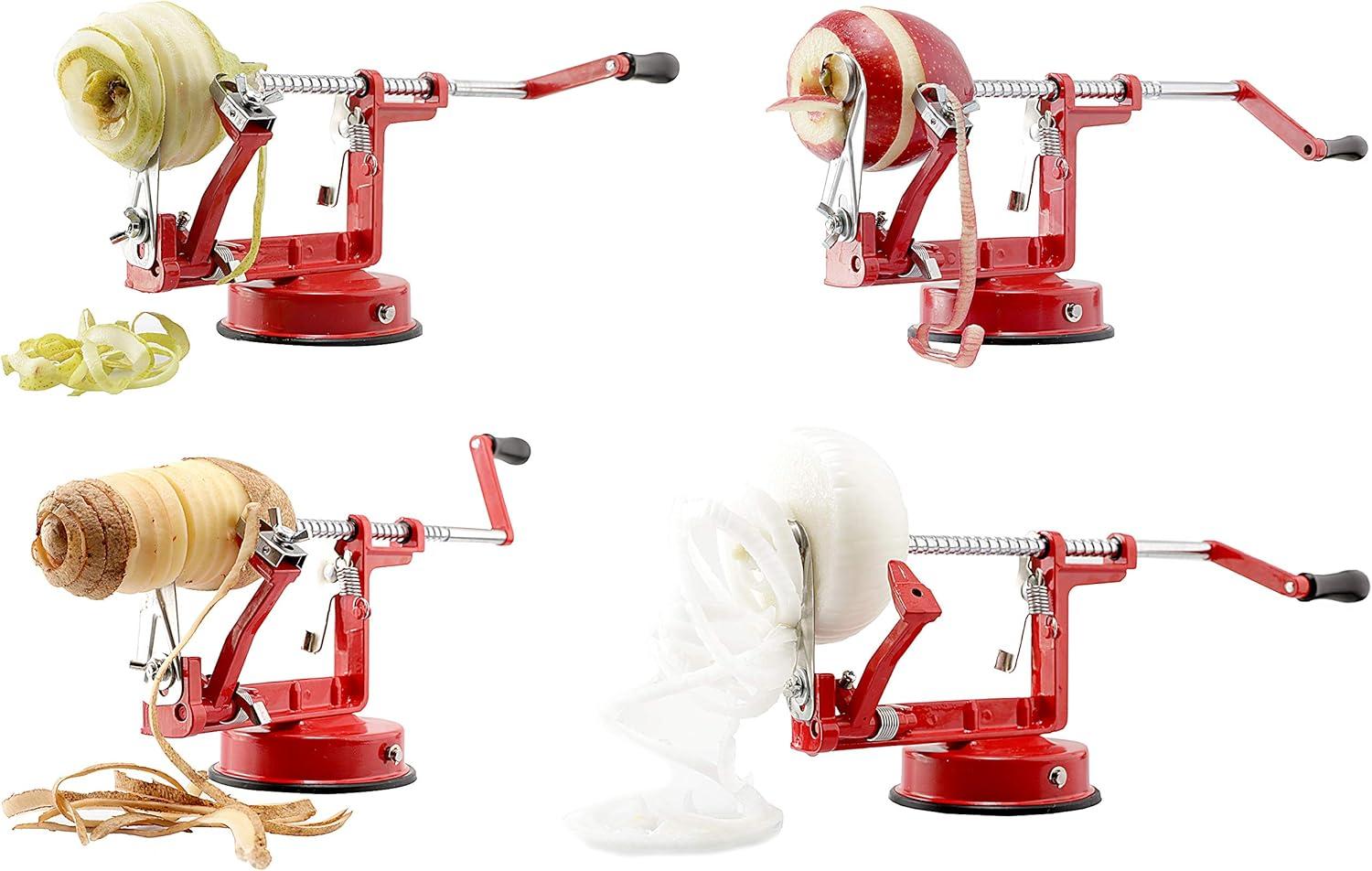 Perfect Peel Apple Peeler - Easy Clean Removable Commercial Grade Blade - Corer, Red - Apple Corer and Peeler