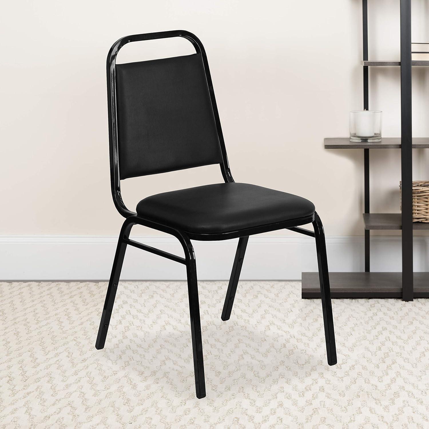 Emma and Oliver Trapezoidal Back Banquet Chair, Black Vinyl/Black Frame