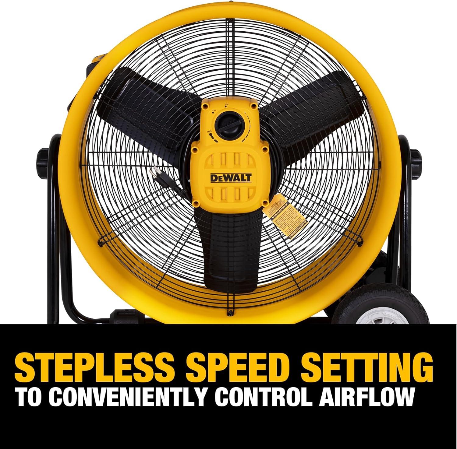 DEWALT DXF-2490 Rolling 24 inch Heavy-Duty Drum Fan, 12 ft Cord 6,500 CFM
