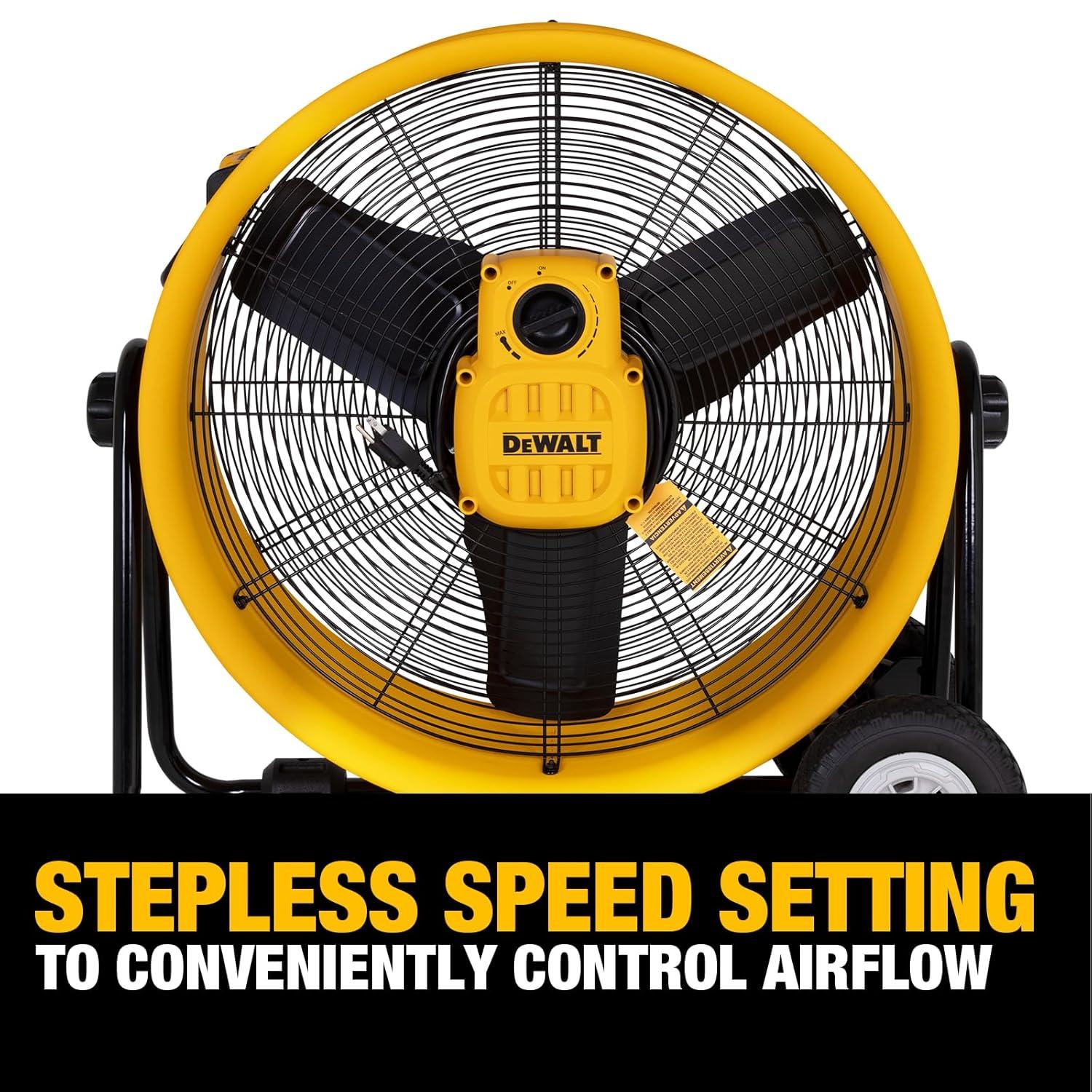 DEWALT DXF-2490 Rolling 24 inch Heavy-Duty Drum Fan, 12 ft Cord 6,500 CFM