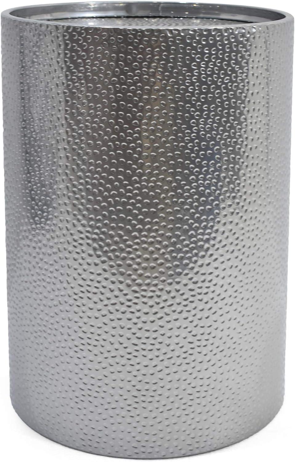 Braeburn Modern Round Accent Table Silver - Christopher Knight Home: Hammered Iron, Cylindrical, No Assembly Required