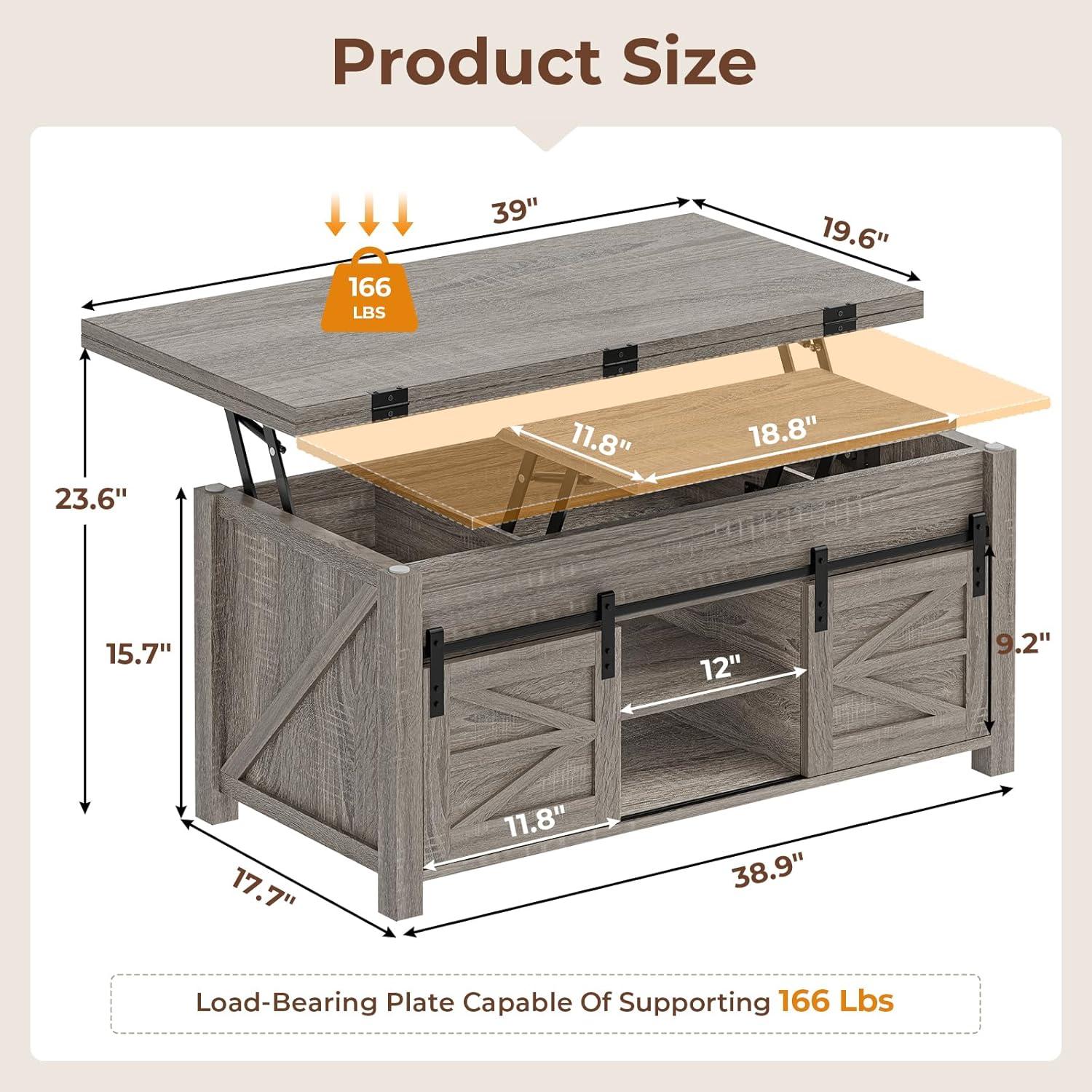 Jode Lift Top Coffee Table for Living Room with 4 Sliding Barn Doors