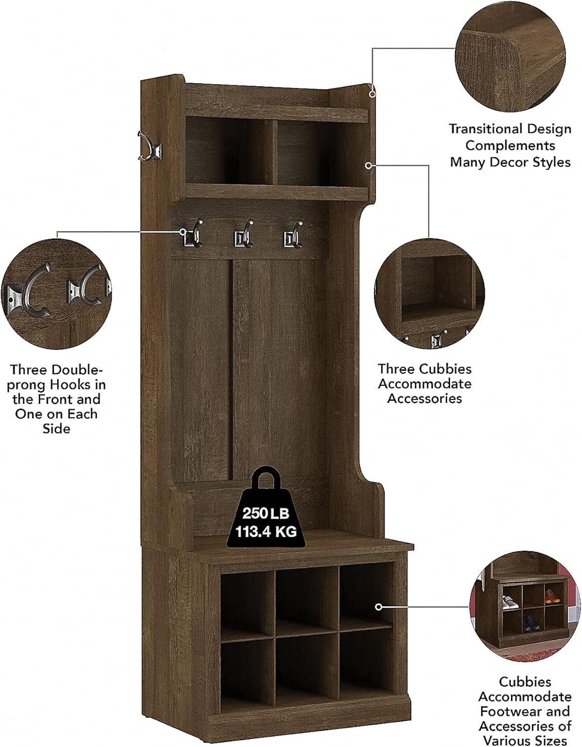 Ash Brown Wide Hall Tree with Bench and Storage