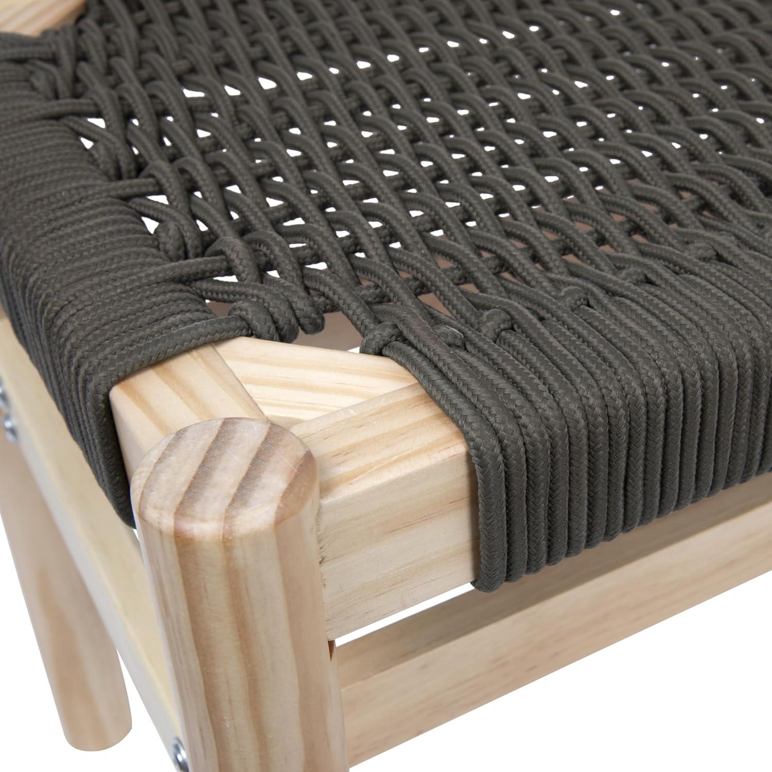 Storied Home Fernway Solid Wood and Woven Rope Entryway Bench Moss Green: Pine Frame, Cotton Upholstery